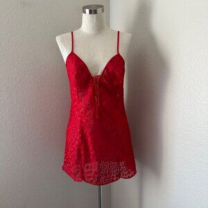 Frederick's Of Hollywood Burnout Lace Up Blouse Sheer Lightweight Red L